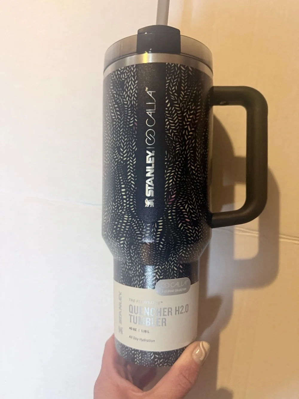 Stanley Black Speckled Insulated Tumbler with Handle and Straw - Picture 2 of 3